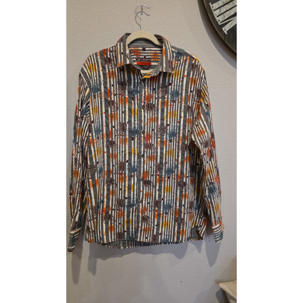 Luchiano‎ Visconti Men's XL Dress Shirt Colorful Striped Leaf Pattern NWT